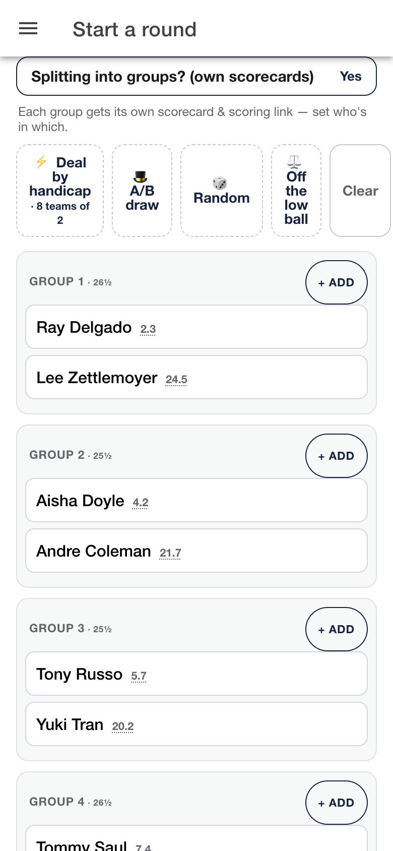 Make teams with one tap